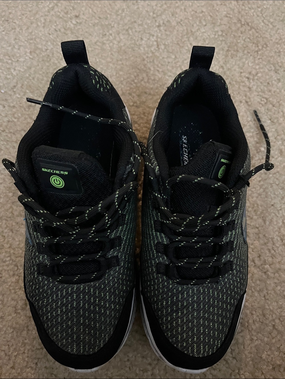 Skechers Light UP Black Knit Sneakers with Neon Green Accents